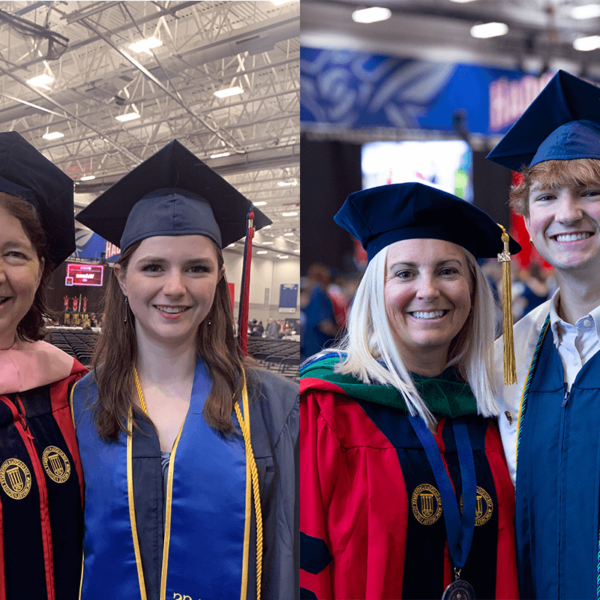 Tyson and Erika Francis, and Larissa and Karen Culbertson at Shenandoah University Commencement.